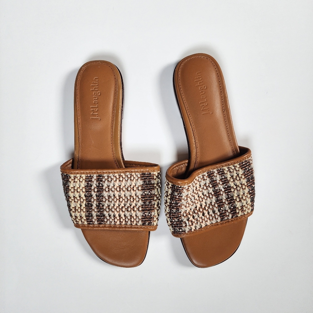J. McLaughlin Liana Jute Straw & Leather Sandals Slides - 7